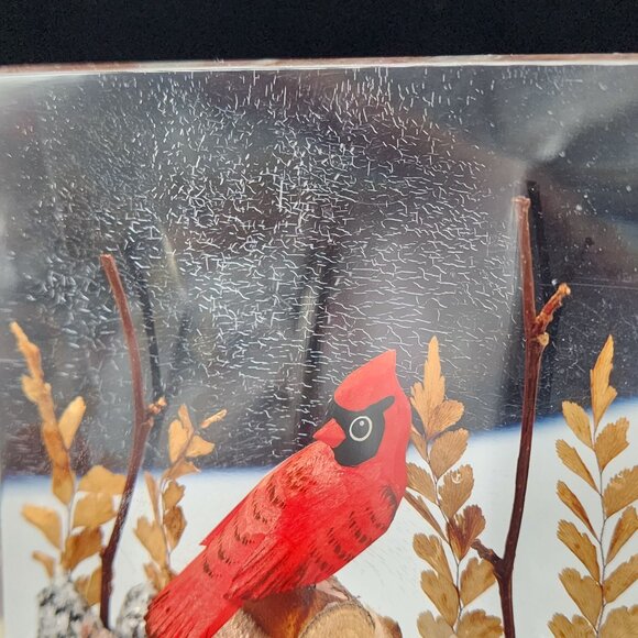 Handcrafted Cardinal Bird Acrylic Paperweight Bookend Natural Accents & UV Glow - Picture 10 of 11